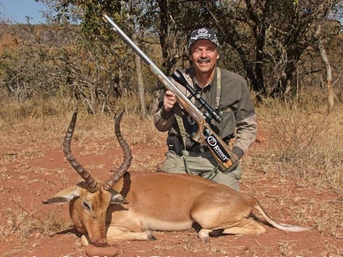 The author traded bow for muzzleloader to tag this ancient impala on the final morning. A few hours later, his archery chance arrived.
