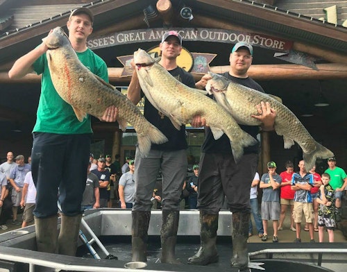 As shown in this weigh-in pic from last summer's event, 2019 Muzzy Classic attendees will see numerous big fish brought to the scale.