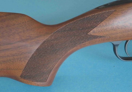 Grain on quarter-sawn walnut should run parallel with the grip. It does on this Weatherby Mark V.