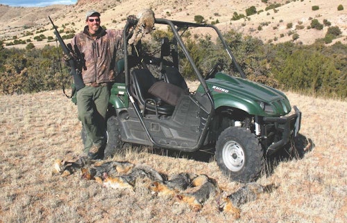 The author's Yamaha Rhino served as an ideal predator-hunting vehicle. He used it during a nighttime spotlight hunt, resulting in a $400 payday. Day or night, ATV/UTVs offer superior predator-calling transportation.