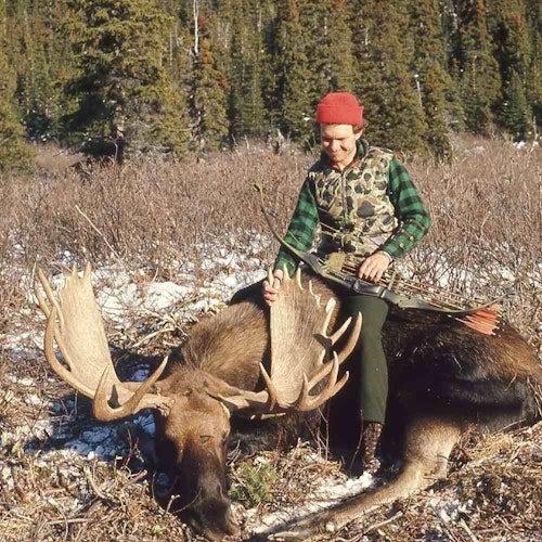 Chuck’s first official P&Y animal: Canada moose, October 1976. Adams was using a Bear Alaskan compound. “My old friend Fred Bear sent me one to try out, and I really liked it,” he said.
