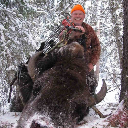 Free-range wild bison; Wyoming, late-October 2020 (minus 6 degrees!). Adams was using a Hoyt RX4 Ultra compound. For Adams, this was No. 203 in the Pope and Young Club record book. “I now have eight fair-chase bison entered in P&Y,” he said. “The buff is one of my favorite animals...a lot harder to hunt in the wild than most people would imagine.”
