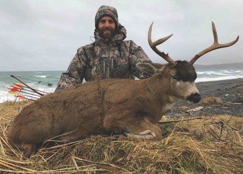 Sitka blacktails are the perfect species for an inaugural Alaska DIY bowhunt. Abe Henderson took this Kodiak Island prize with his longbow.