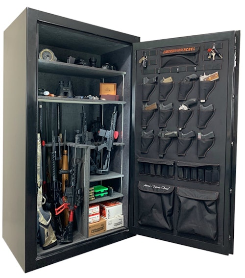 Firearms are easy to find in the AR-50 American Rebel gun safe because of interior LED lighting.