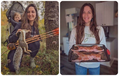 Beka's Facebook post: Apparently the best squirrel hunting is in my own backyard, and no camo needed! I need to stop because I lost the arrow, but squirrels are just too tempting lol.