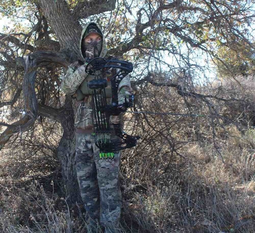 Before calling to a bird, break up your silhouette by standing or kneeling in front of thick brush or a tree. Draw only when a turkey’s vision is blocked from seeing you move.