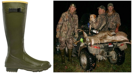 The author (right photo, far left) depends on his LaCrosse Grange boots to keep his feet dry while pursuing whitetails and wild turkeys.