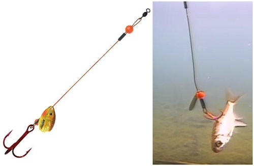A Northland Tackle Single Wire Predator Rig features a single treble and is great for 5- to 6-inch minnows.