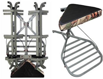 X-Pedition treestand (right) coupled with Mantis climbing sticks (left).