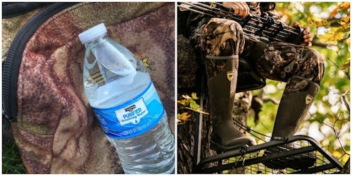 It's smart to stay hydrated while waiting on whitetails, but when the time comes for a bathroom break, is it okay to pee from the treestand? The author says "yes."