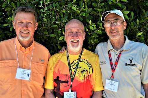 The only three editors to lead Bowhunter Magazine: Curt Wells (left), M. R. James (center) and Dwight Schuh. (Facebook photo courtesy of M. R. James.)