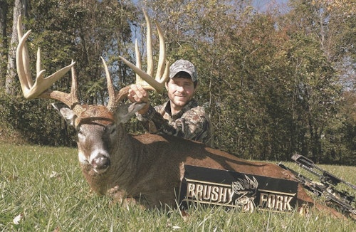 Bowhunter Hiram Cutter of New Hampshire traveled to Coshocton County, Ohio, to hunt with Brushy Fork Outfitters and bow-killed this mid-October monster that grossed 191 inches. 