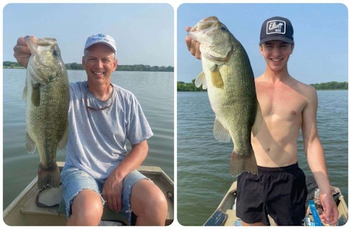 The author and his son, Elliott, enjoy pursuing largemouth bass in their home state of Minnesota. On this summer afternoon from a couple years ago, Elliott caught the biggest one, which weighed 5 pounds, 4 ounces. It devoured a 10–inch soft plastic worm.