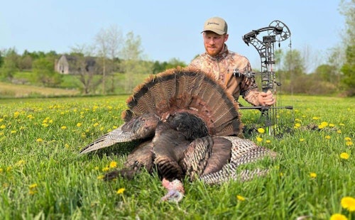The author arrowed this gobbler in spring 2023 on a property he hadn’t previously hunted. He made some quick plans for a setup by using his 22 years of Midwest turkey hunting experience and his HuntStand Pro app, then swooped in the following morning and executed his plan.