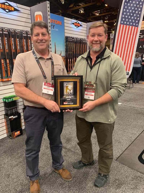 Bowhunting World staff handed out 2024 Readers’ Choice Awards plaques to winners who attended this year’s Archery Trade Association (ATA) Show in St. Louis, Missouri. Easton Archery won the gold award in the arrow category (above). Scroll to the bottom of this article to see a list of all the category winners, as well as more images of winners receiving their plaques.
