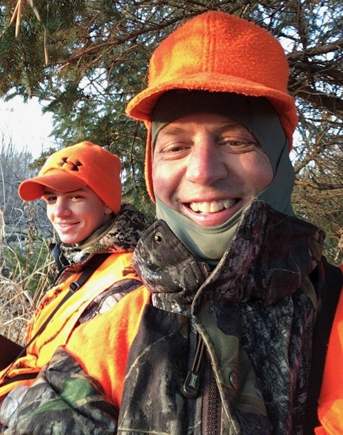 The author and his son Elliott are all smiles after Elliott shot a doe (top photo) on opening day of Wisconsin’s 2019 firearms deer season.