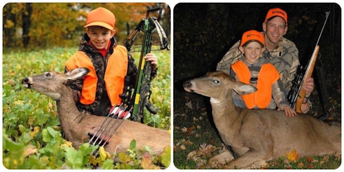 Hunting in Wisconsin during the special youth-only deer weekend, the author’s sons — Elliott, left; Luke, right —  were each 10 years old when they killed their first deer.