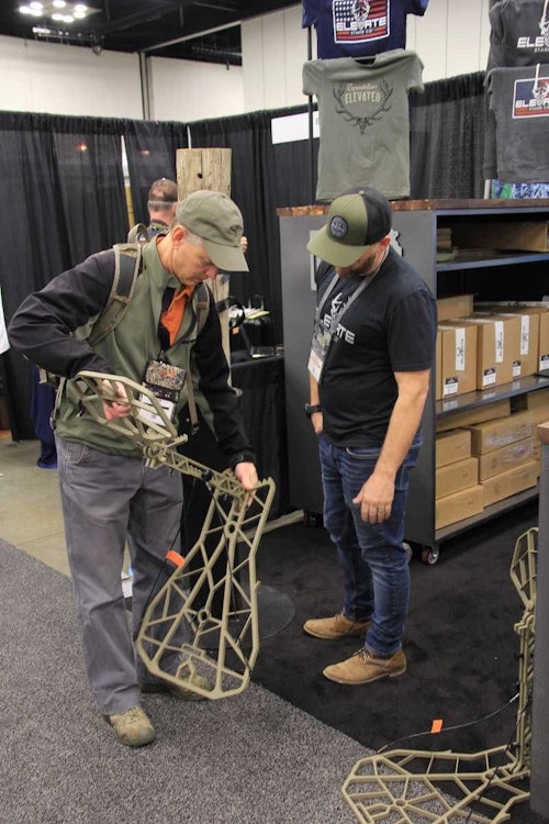 The author learns about innovative treestands and climbing sticks built by the new Elevate Stand Company.