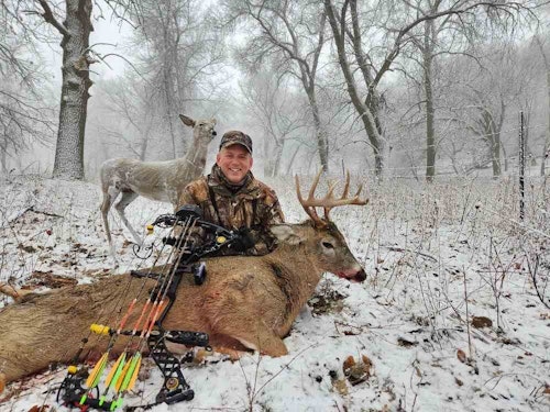 To access the treestand used to decoy this mid-December South Dakota buck, the author hiked a half-mile of river-bottom, crossing a creek twice along the way.