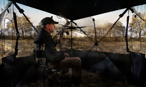 Primos Double Bull SurroundView blinds let you see out, but turkey can't see in.