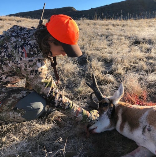 The author with her first big game animal, taken during the Wyoming Women’s Antelope Hunt.