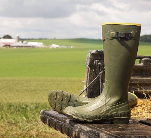 Uninsulated LaCrosse Grange rubber boots have been keeping feet dry since they were introduced in 1957.