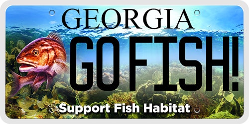 Georgia’s marine habitat license plate costs $25 in addition to regular tag fees. During the first year of having the plate, $19 goes to the marine habitat enhancement fund. In the second year and every year after, $20 goes to the fund. The money is used to enhance habitats used my a variety of marine species.