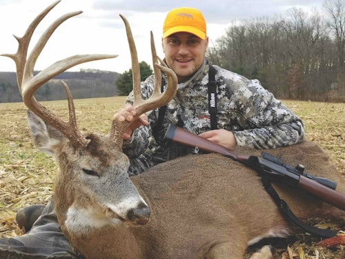 The author with his early December 2017 buck that scored 140 inches, even after breaking off a near 8-inch browtine. This buck was shot on a managed property in Montgomery County, Maryland.
