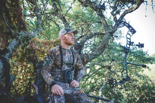 The author endured hot temperatures and long hours in both treestands and ground blinds, proving that a Texas bowhunt for exotics is far from easy. 