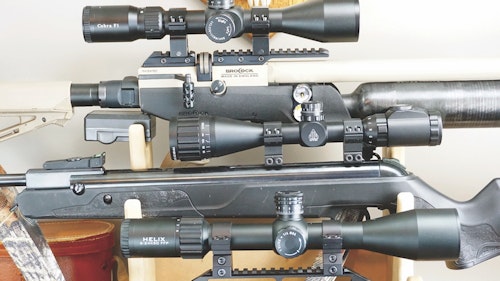 The MTC Cobra F1, Leapers Compact SWAT and Element Helix are all solid choices for hunting. The Cobra and Helix are first focal plane models while the Compact SWAT is a second focal plane scope.