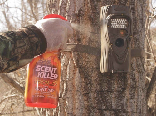 Spraying down a trail camera and being careful not to spray on the lens can eliminate your odor during placement. 