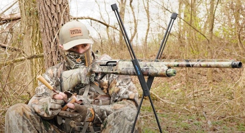 Shooting sticks such as the Swagger Stalker Lite allow you to wait on a wild turkey and be ready to shoot without moving the gun the moment a bird arrives.