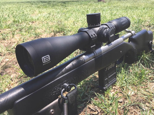 It's tough to make precise long-range shots with scopes that max out at 9X or 10X. The author relied on an EOTech Vudu 3.5-18x50mm SFP riflescope, killing an aoudad with the power dialed to 15X.
