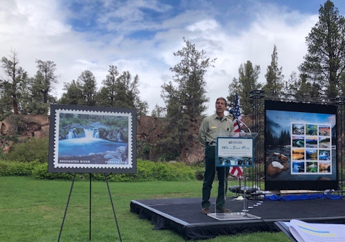 The U.S. Postal Service released its new stamp series at a ceremony on the banks of the Deschutes River in Bend, Oregon. Photo: USDA Forest Service 