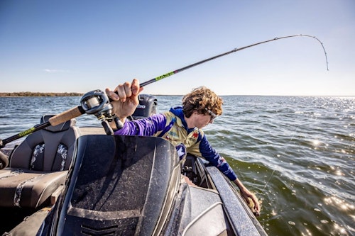 Bass anglers typically prefer fast-action rods like the one above for most lure presentations. The only time they choose a moderate action is when using crankbaits because the flex helps treble hooks remain in the fish during the fight.