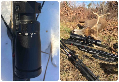 The author sets the magnification/speed ring to 5x/425fps when taking shots beyond 15 yards. He killed his 2022 Wisconsin buck with the variable-power scope set to 5x.