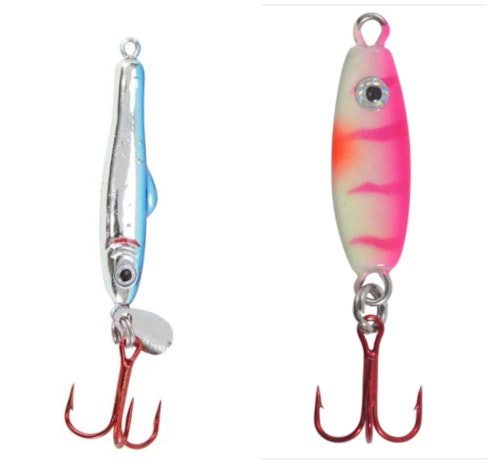 Two great spoons for big crappies are the Pinhead Mino (left) and the UV Forage Minnow (right). Both spoons are available in a wide variety of colors.