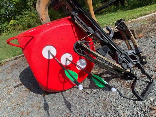 The author’s crossbow is incredibly accurate, especially when shot from a solid tripod. From 20 yards and in, every arrow lands in the white bull’s-eye of this target.