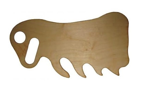 In the video below, the man is using a board, much like this one, that is shaped like a miniature moose antler. The holes make it easy to hold in one hand.