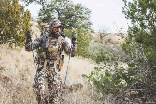 The author utilizes trekking poles while hunting Coues deer. Coues country is steep and rocky, and trekking poles are a great tool for keeping upright.