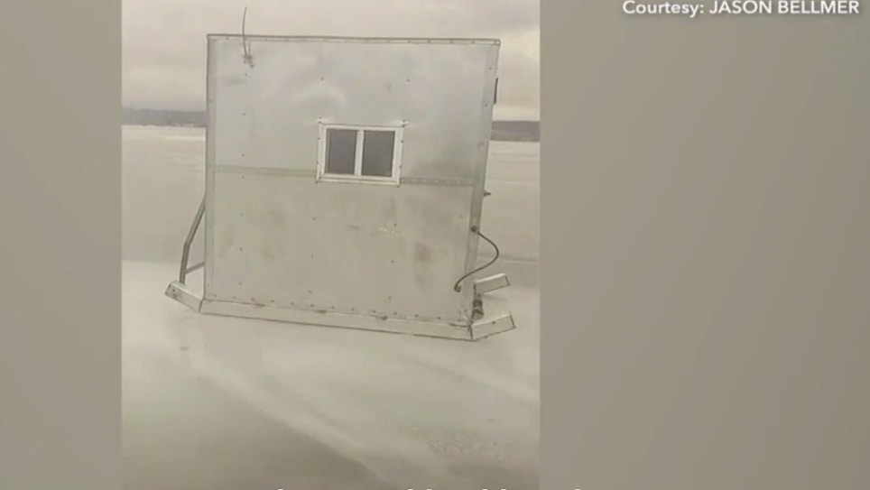Video: Large Ice Fishing Shanty Blows Across Frozen Lake