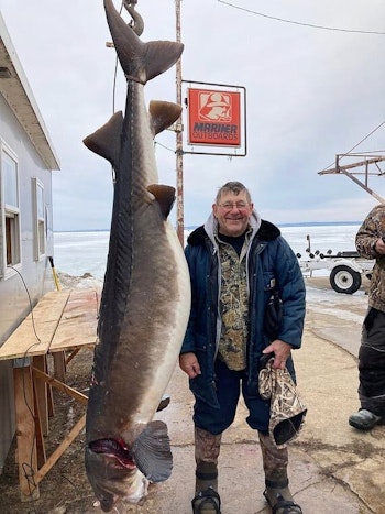 James Gishkowsky’s massive sturgeon speared on Feb. 14, 2023, ranks No. 7 all time on the Wisconsin DNR’s “Heavy Hitters Club” list.