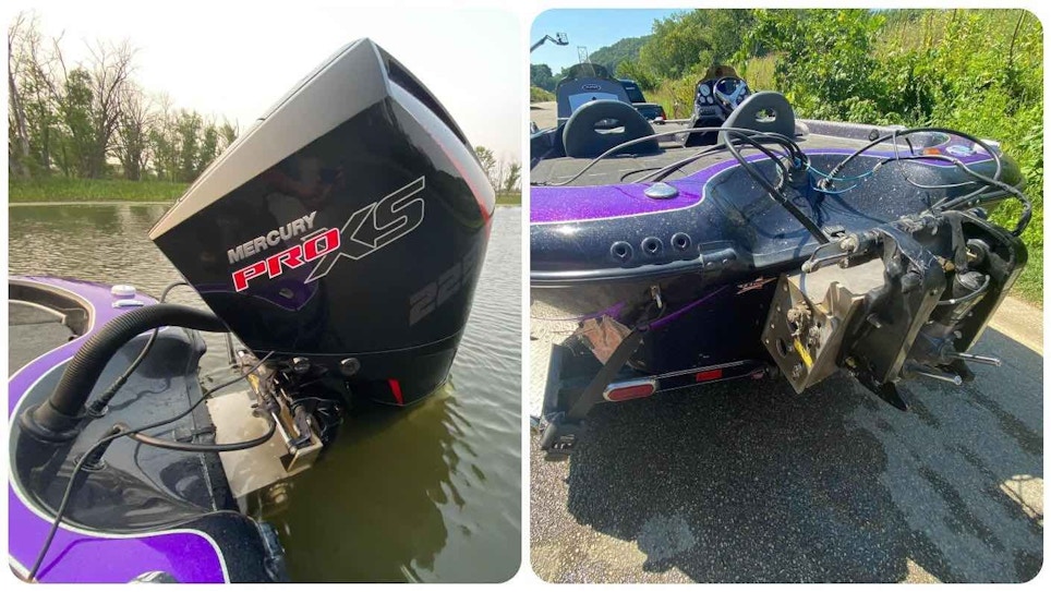 Scary Video: Angler Hits Underwater Log and Rips New 225hp Outboard Off Bass Boat!