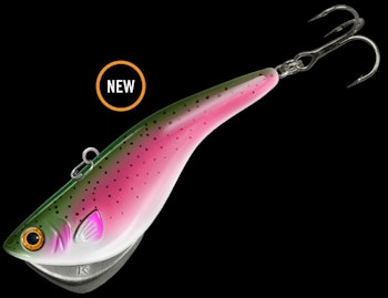 Monster walleyes in Lake Winnipeg like big lures such as the 3-inch Kamooki SmartFish. This one is in the new rainbow trout pattern.