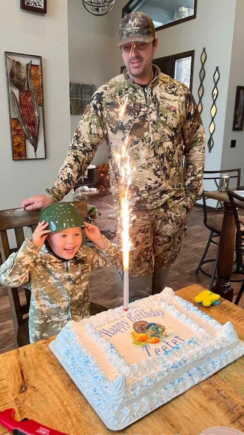 Jax celebrates Teeter's birthday after the morning hunt.