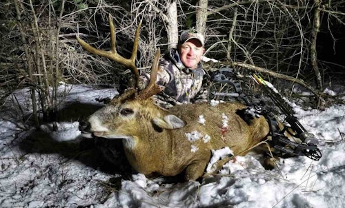 The author arrowed this warrior late in the post-rut after losing track of him during the rut. The buck had a broken antler and gouged out eye.