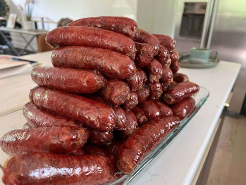 You can make a lot of different things from venison. The author and his wife, Becca, seasoned, stuffed and smoked this batch of brats.