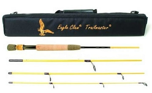 The collapsible Eagle Claw Trailmaster rod fits easily into a suitcase and extends to 7.5 feet when assembled.