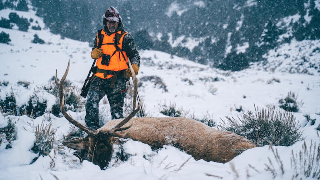 The author with his first-morning Montana bull, taken from a range of 200 yards.